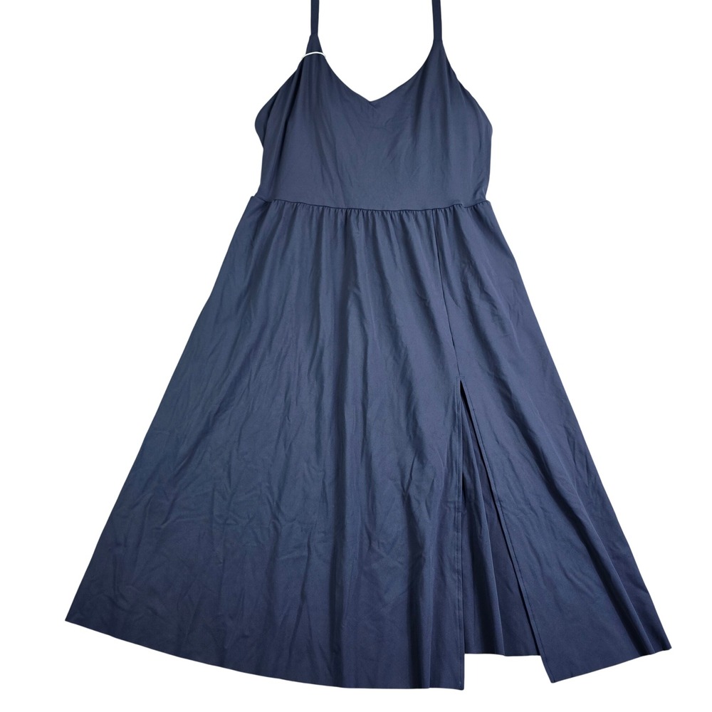Halara Activity Dress Women 2X Navy Blue Backless Front Slit Midi Racerback New